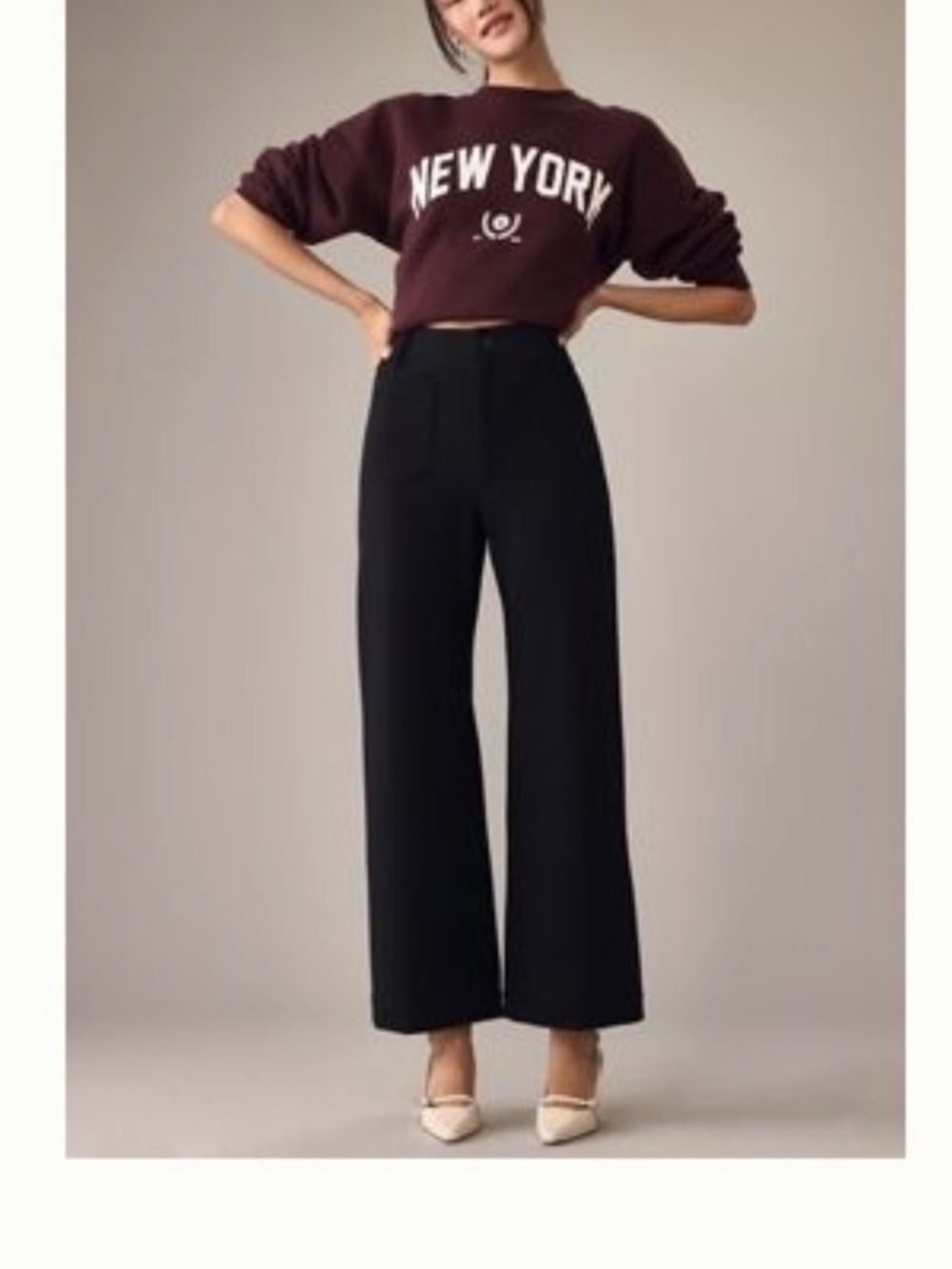 Maeve Black Wide-Leg Cropped Trousers